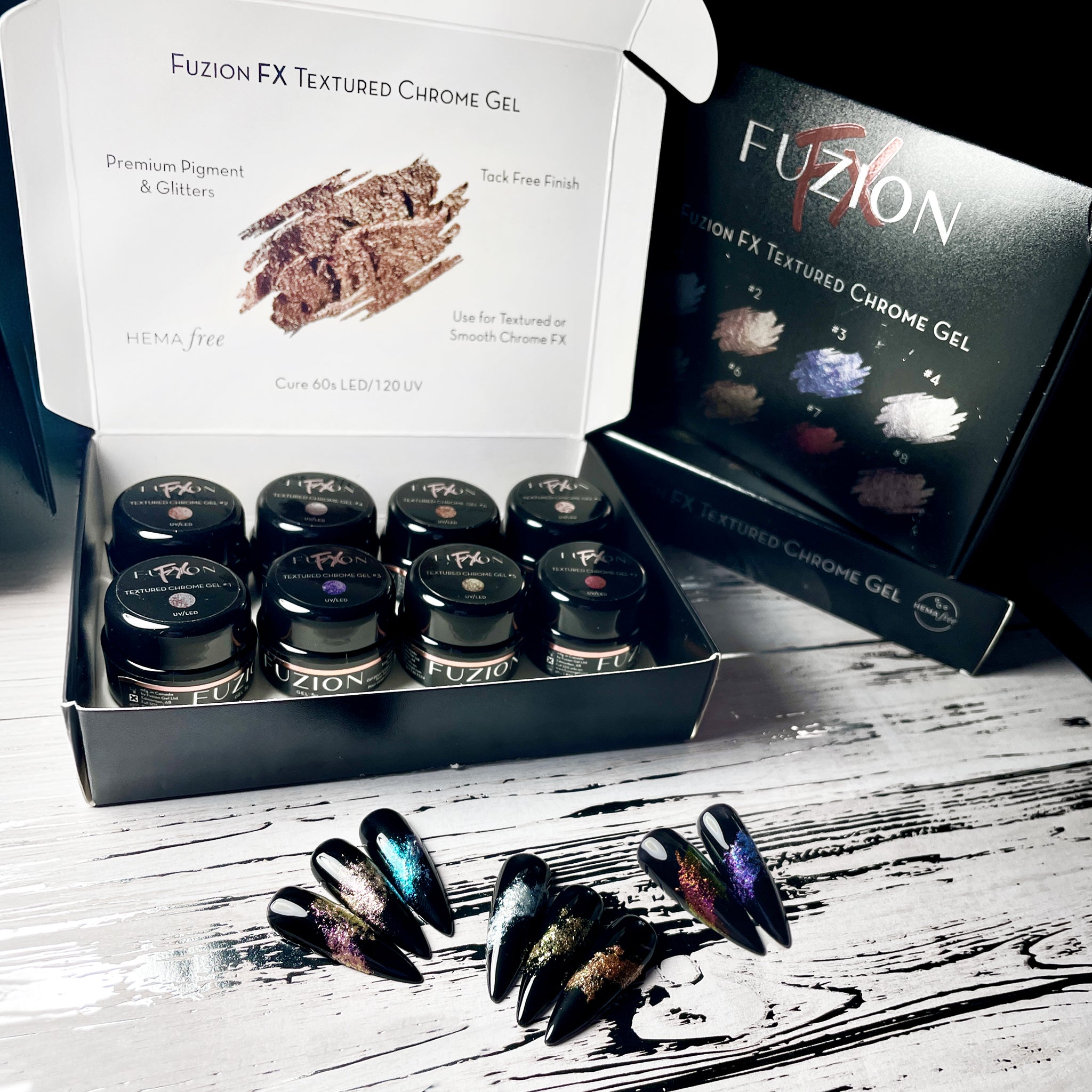 FX Textured Chrome Gel | 8pc Collection | Fuzion FX *Bonus Duo Nail Art Tool